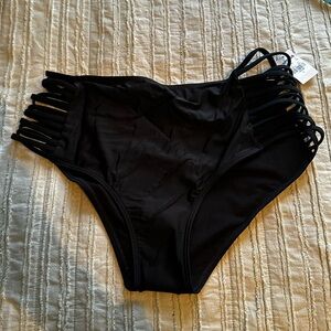 Express Black Strappy High Waisted Bikini Bottom NWT Size Large